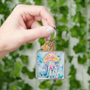 Watercolor jellyfish keychain