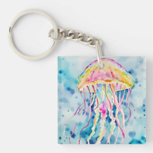 Watercolor jellyfish keychain