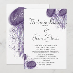 Watercolor Jellyfish Splash Art Aquatic Wedding Invitation