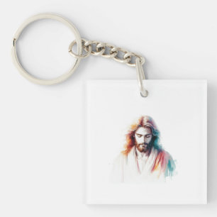 Watercolor Jesus Christ Portrait – Serene & Spirit Keychain