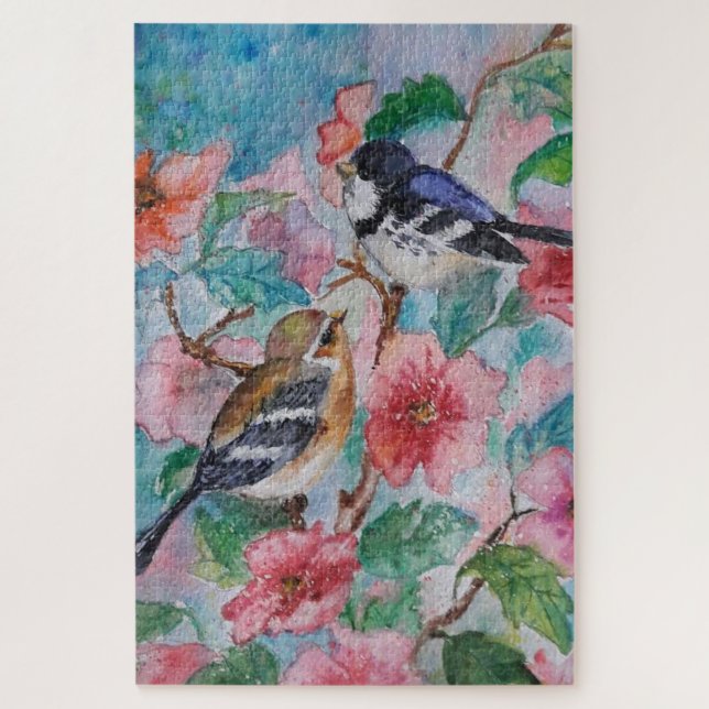 Watercolor Jigsaw Puzzle Spring Birds (Vertical)