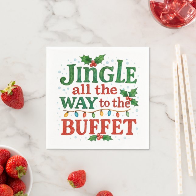 Watercolor Jingle All the Way to Buffet Christmas  Napkin (Insitu)
