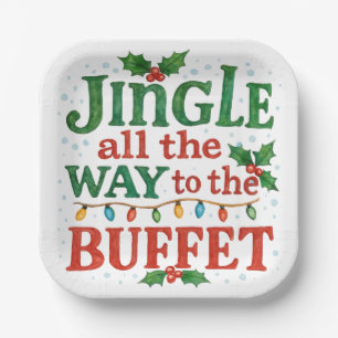 Watercolor Jingle All the Way to Buffet Christmas Paper Plate
