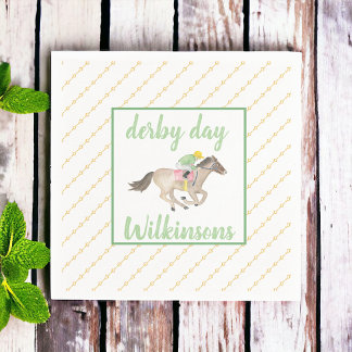Watercolor Jockey Derby Party Horse Race Gold  Napkin