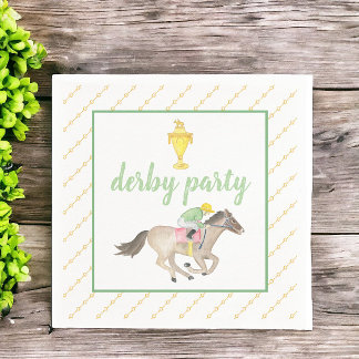 Watercolor Jockey Derby Party Horse Race Gold  Napkin