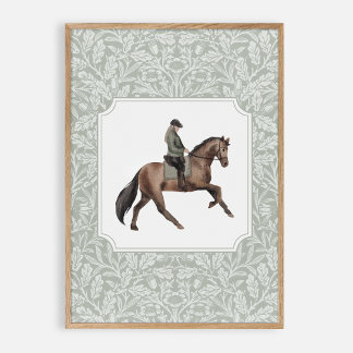Watercolor jockey on a brown horse, vintage  poster