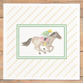 Watercolor Jockey Preakness Party Horse Race Gold Napkin