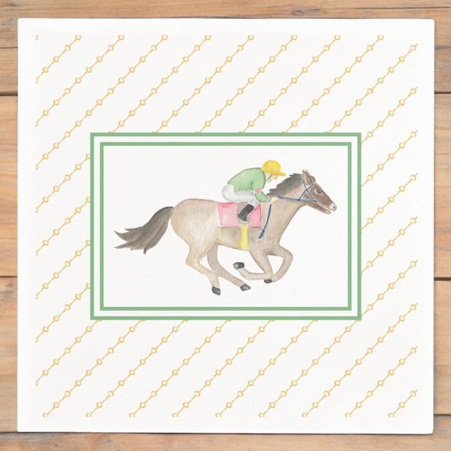 Watercolor Jockey Preakness Party Horse Race Gold  Napkin (Creator Uploaded)