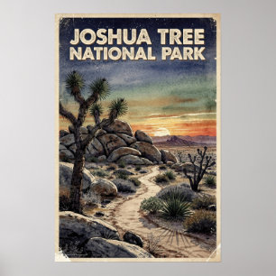 Watercolor Joshua Tree National Park Retro Poster