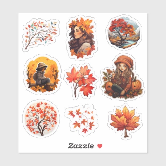 Watercolor Journal Fall girl scrapbook stationary (Sheet)