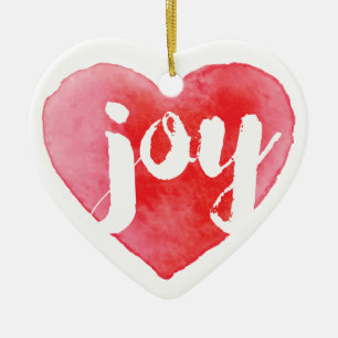 Watercolor Joy Heart Christmas Tree Ornament