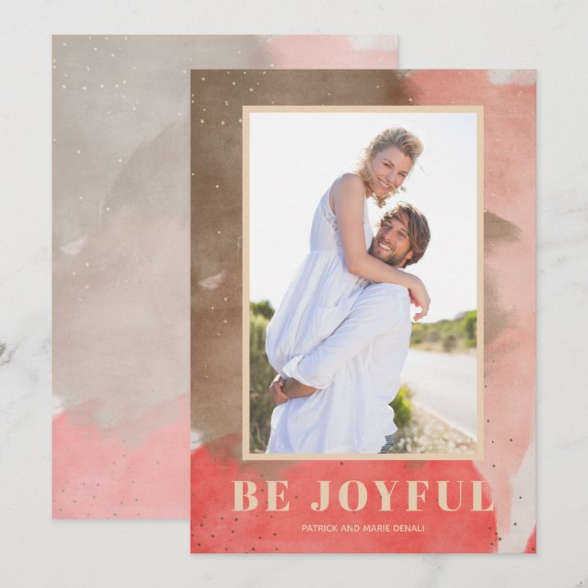 Watercolor Joyful Christmas Photo Holiday Card (Front/Back)