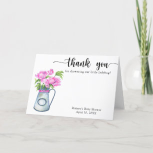 Watercolor jug of flowers thank you baby shower card