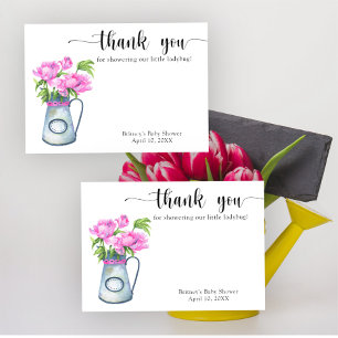 Watercolor jug of flowers thank you baby shower card