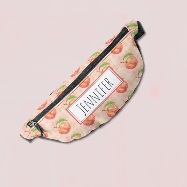 Watercolor Juicy Ripe Peach Fruit Pattern Name Fanny Pack (Creator Uploaded)