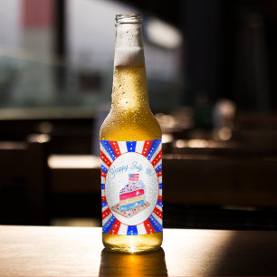 Watercolor July 4th Cake Party Beer Bottle Label