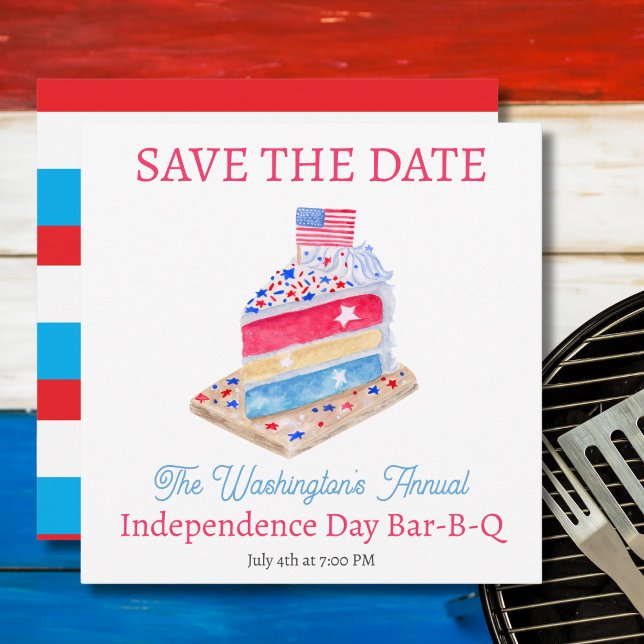 Watercolor July 4th Cake Party Save The Date (Creator Uploaded)