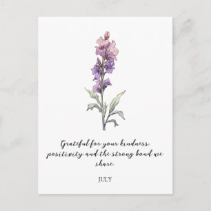 WATERCOLOR JULY LARKSPUR BIRTH FLOWER  POSTCARD