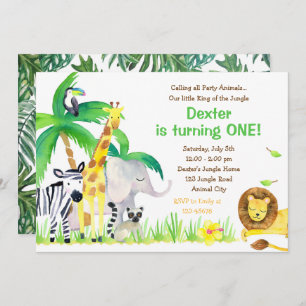 Watercolor Jungle Animals Invitation (Lion)
