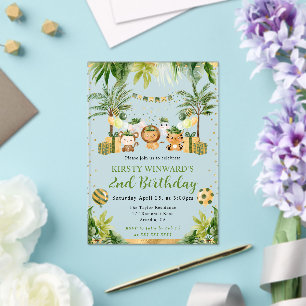 Watercolor Jungle Animals Kids Birthday Acrylic Invitations