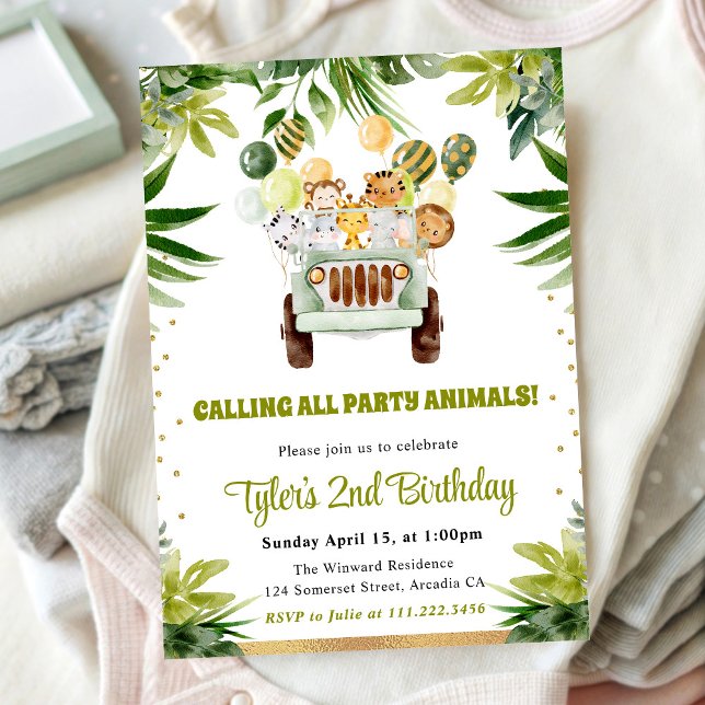 Watercolor Jungle Animals Kids Birthday Invitation (Creator Uploaded)