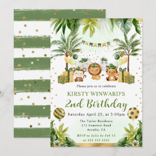 Watercolor Jungle Animals Kids Birthday Invitation