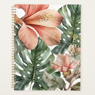 Watercolor Jungle Floral Peach Green Gold Splash Planner