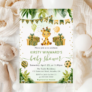 Watercolor Jungle Giraffe Baby Shower Invitation