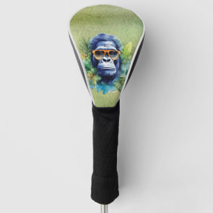 Watercolor Jungle Gorilla with Sunglasses & Leafs Golf Head Cover
