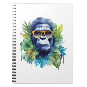 Watercolor Jungle Gorilla with Sunglasses & Leafs Notebook