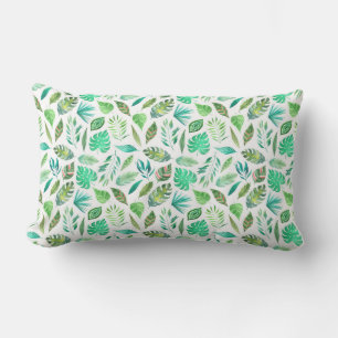 Watercolor Jungle Greenery Pattern Lumbar Pillow