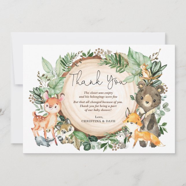 Watercolor Jungle Greenery Wild Animals Thank You (Front)