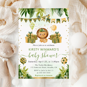 Watercolor Jungle Lion Baby Shower Invitation