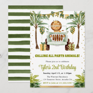 Watercolor Jungle Lion Kids Birthday Invitation