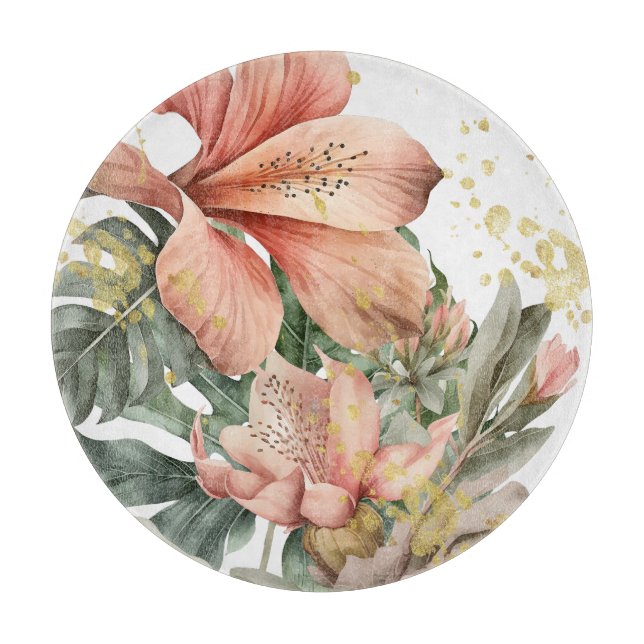 Watercolor Jungle Orchid Flowers Cutting Board (Front)