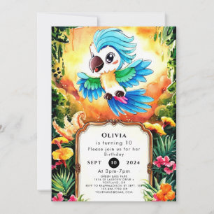Watercolor Jungle Parrot Birthday Invitation
