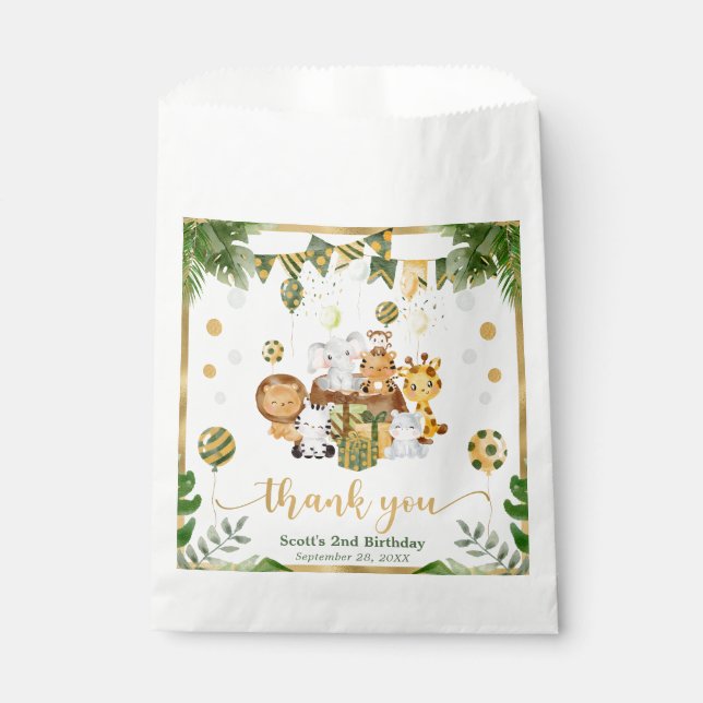 Watercolor Jungle Safari Animals Birthday Favour Bag (Front)