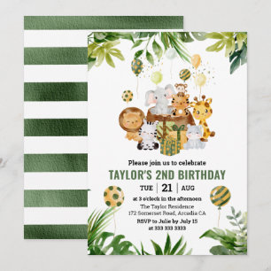 Watercolor Jungle Safari Animals Kids Birthday Invitation