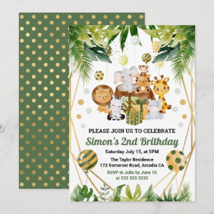 Watercolor Jungle Safari Animals Kids Birthday Invitation