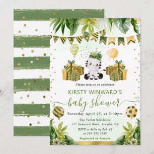 Watercolor Jungle Zebra Baby Shower Invitation