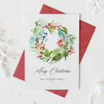 Watercolor Juniper and Holly Wreath Christmas Holiday Card<br><div class="desc">Merry Christmas! Send your holiday message to family and friends with this festive watercolour Christmas card. It features a watercolour wreath of winter berries and greenery. Personalize this botanical holiday card with your details. This watercolour Christmas card is available on other cardstock. Matching items are available.</div>