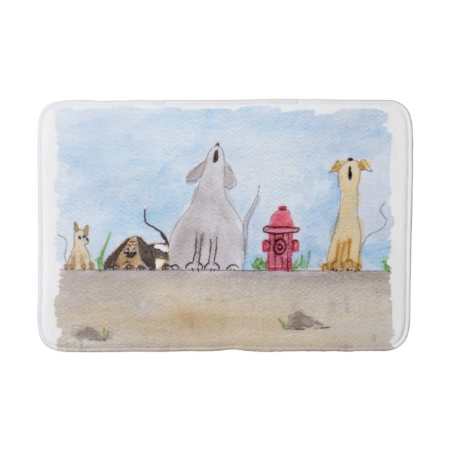 Watercolor Junkyard Dogs Bath Mat (Front)