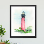 Watercolor Jupiter Lighthouse Art Poster<br><div class="desc">Perfect for bedrooms, office space and living areas in your coastal Florida beach home in Jupiter. This poster features a reproduction of my original hand painted watercolorJupiter Lighthouse illustration in shades of reds. To see more art by Victoria Grigaliunas of Do Tell A Belle visit www.zazzle.com/dotellabelle</div>