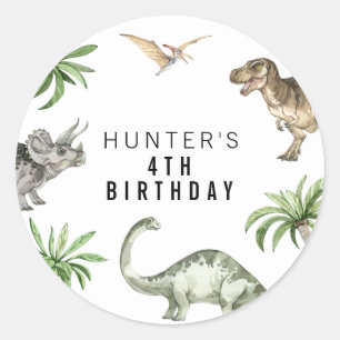 Watercolor Jurassic Dinosaur Birthday Favor Classic Round Sticker