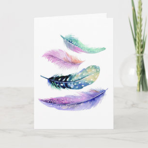 Watercolor Just Because Boho Feathers Card