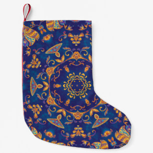 Watercolor Kaleidoscope Mandala Oriental Design. Small Christmas Stocking