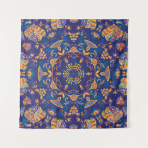 Watercolor Kaleidoscope Mandala Oriental Design. Tapestry