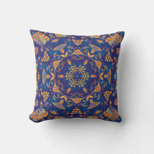 Watercolor Kaleidoscope Mandala Oriental Design. Throw Pillow