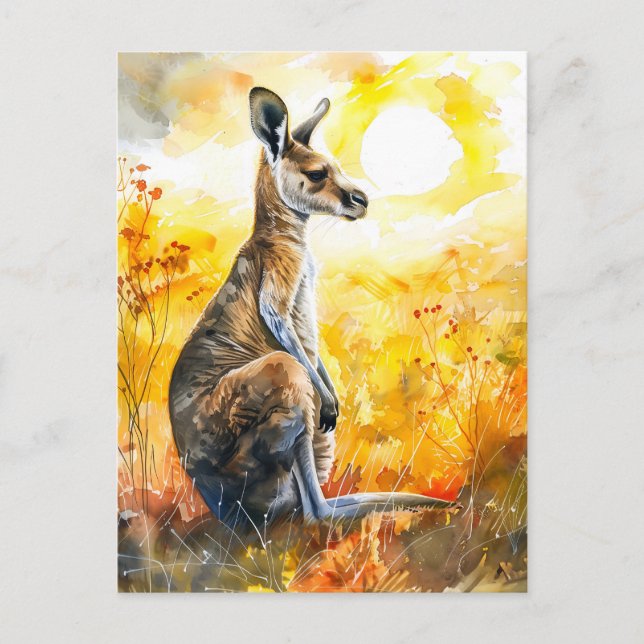 Watercolor Kangaroo at Sunset Postcard (Front)