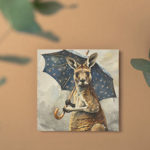 Watercolor Kangaroo Blue Floral Umbrella Rain Invitation